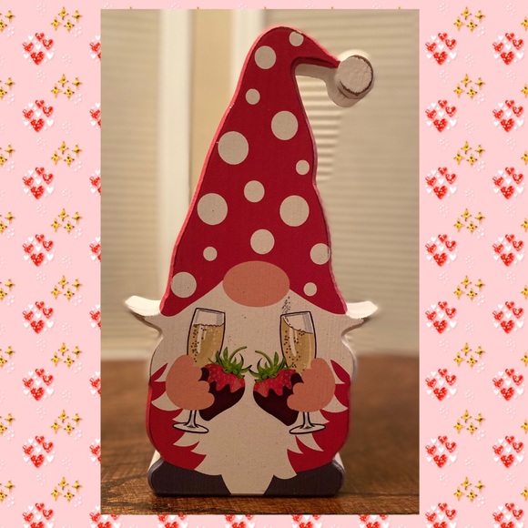 Valentine's Day Gnome Wood Sign, Gnome With Champagne & Chocolate Strawberries - Picture 2 of 12